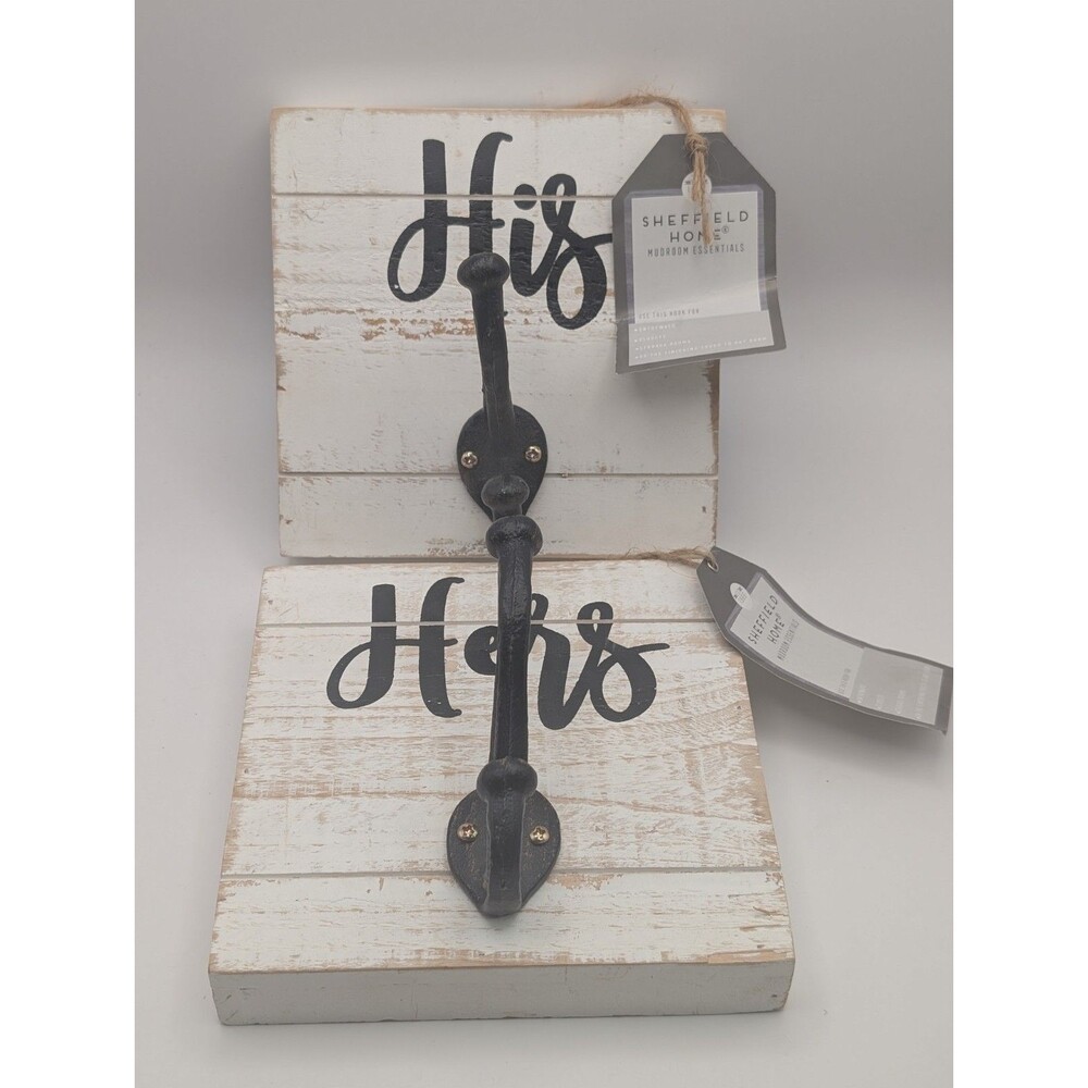 Sheffield Home His and Hers Wall Hook Plaque Farmhouse Mudroom Decor NWT